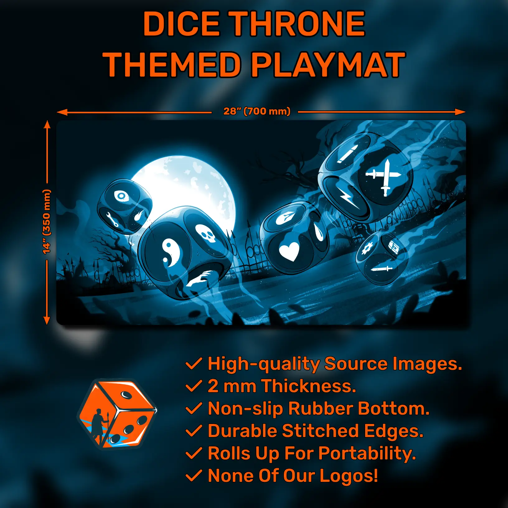 Dice Throne playmat, Arcane, 28" x 14" (700 x 350 mm), compatible themed player mat, organize gameplay